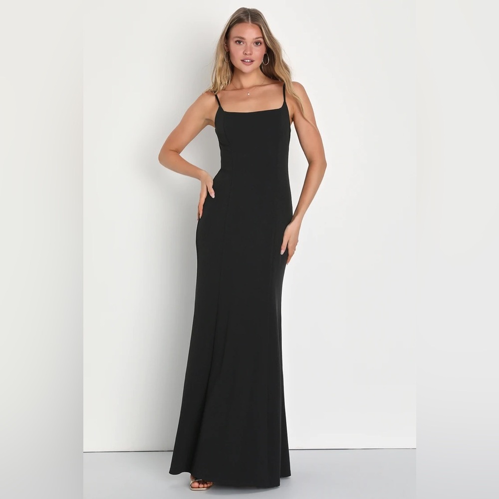 Lulus Blessed Romance Black Sleeveless Button Back Mermaid Maxi Dress
